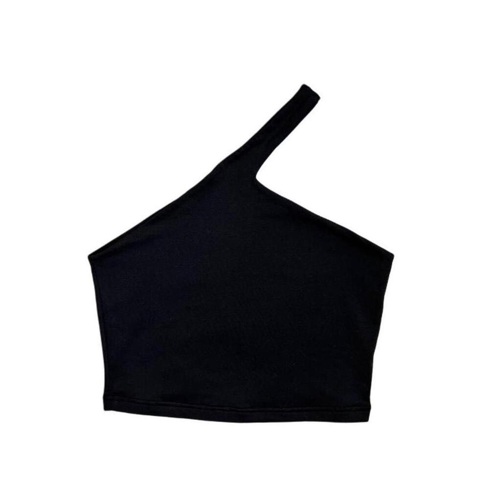Black One Shoulder Crop Top Asymmetrical Fitted Y2K Women’s Small